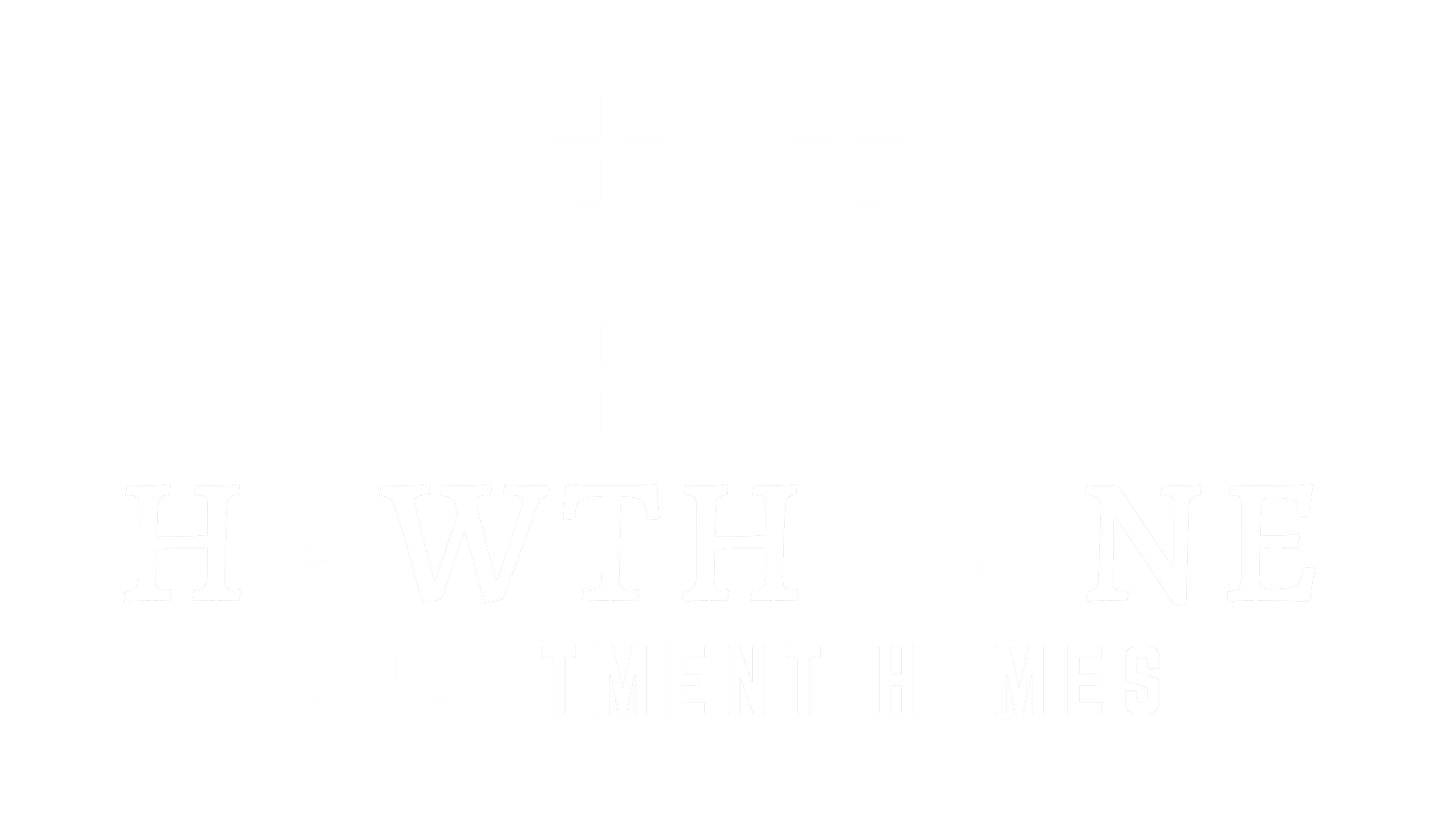 A black and white logo for Hawthorne Apartment Homes.